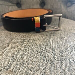 Men's Paul Smith Black Leather Belt with Multicolor Accents